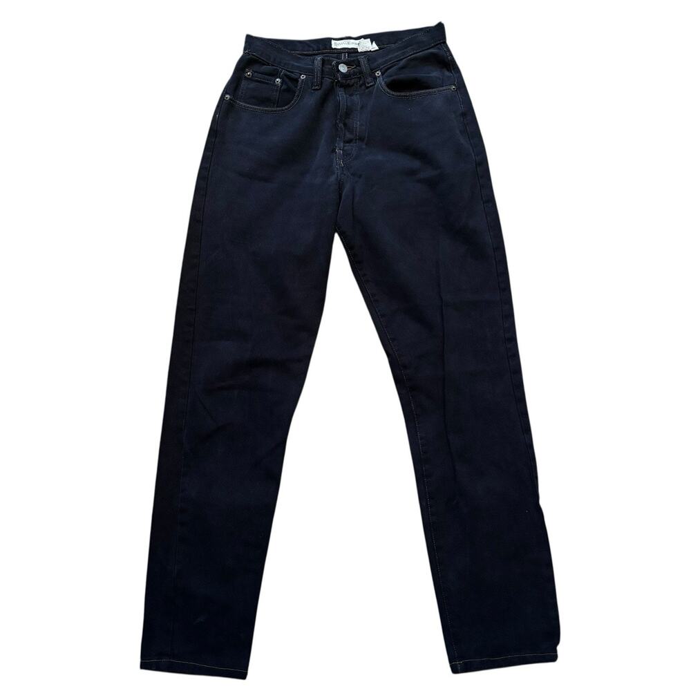 Vintage Banana Republic Black Straight Jeans Contrast Stitch Button Fly 29x32